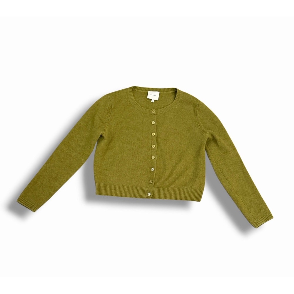 Reformation Women's Clara Cashmere Pear Green Crew Cardigan Sweater Small